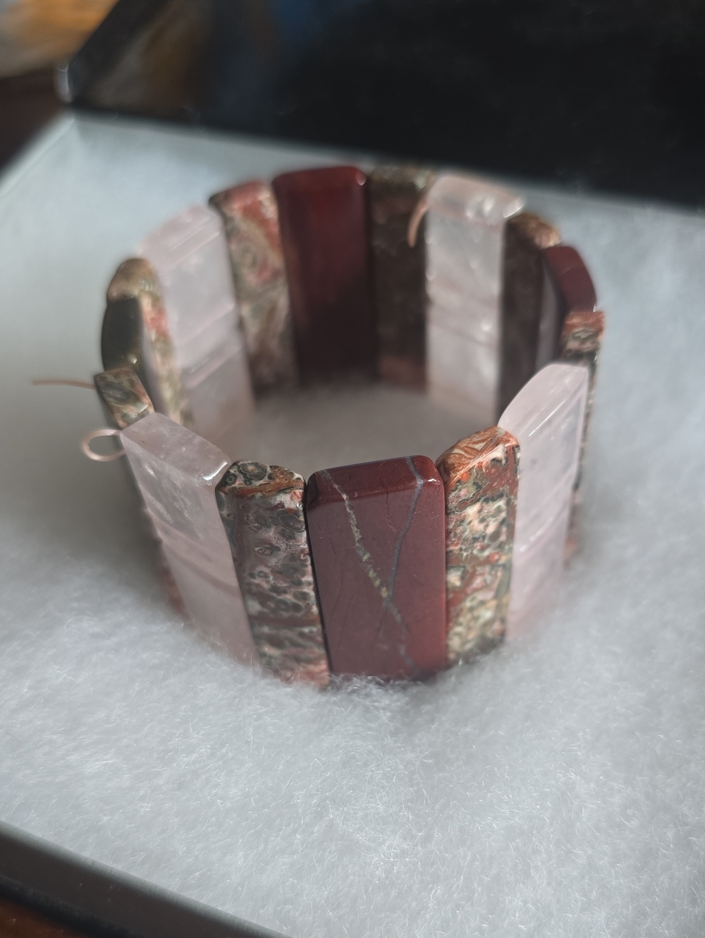 Rose Quartz and Red Jasper Stretch Bracelet